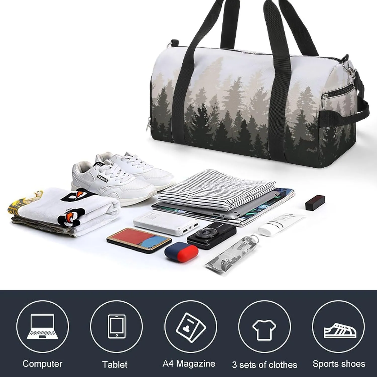 Sport Gym Duffel with Shoe Compartment Wet Pocket, Forest-panorama-print Shoulder Travel Bag for Women Men, style-2