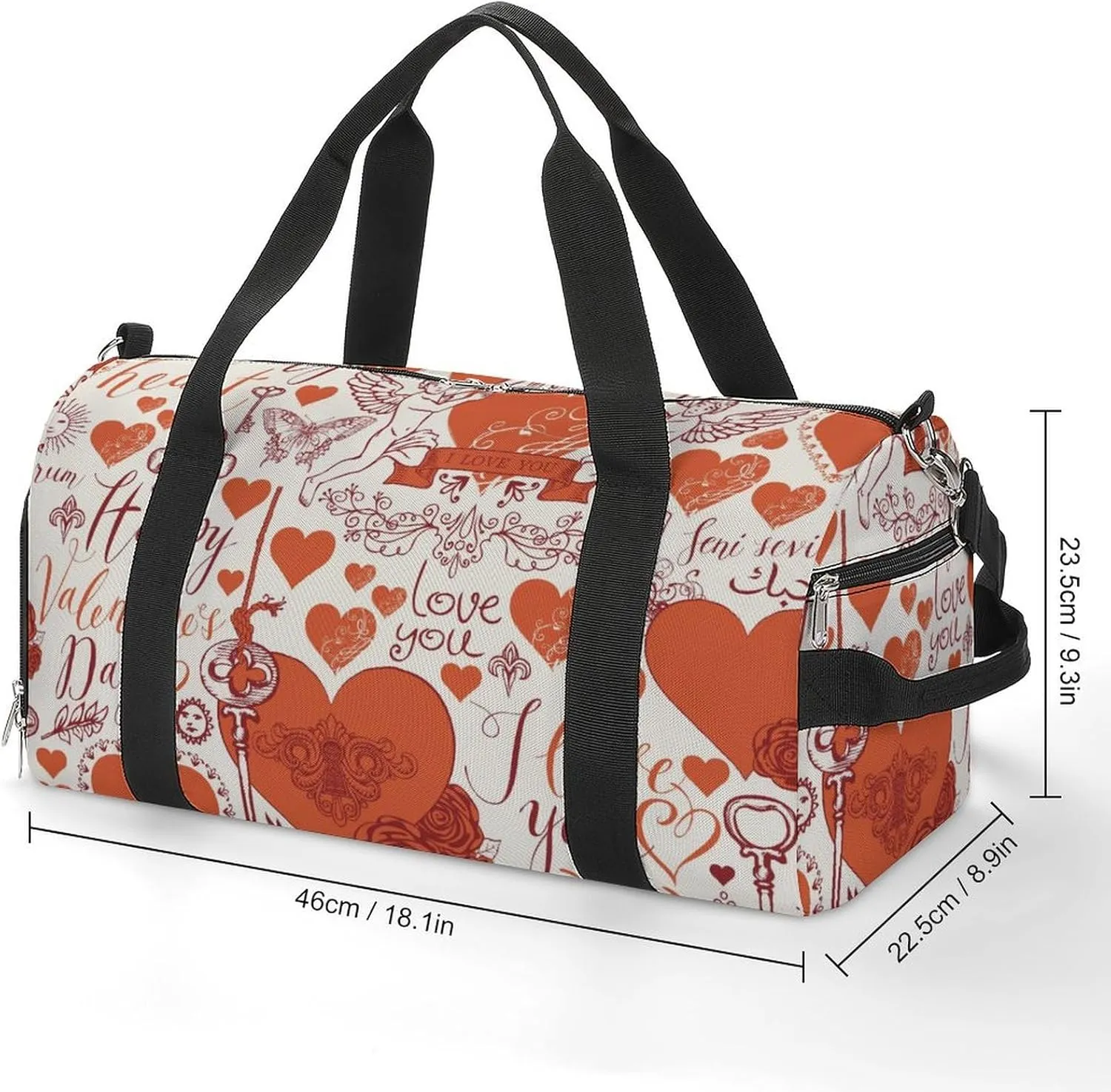 Sport Gym Duffel with Shoe Compartment Wet Pocket, Love Print Shoulder Travel Bag for Women Men, style-3