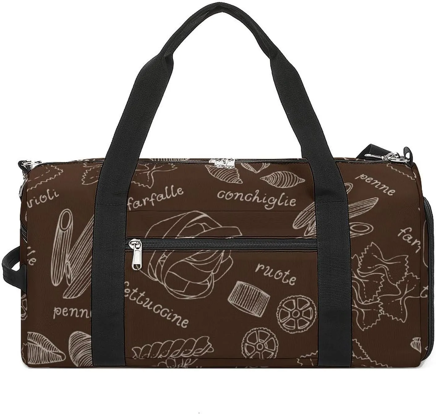 Sport Gym Duffel with Shoe Compartment Wet Pocket, Pasta-shapes-print Shoulder Travel Bag for Women Men, style-2