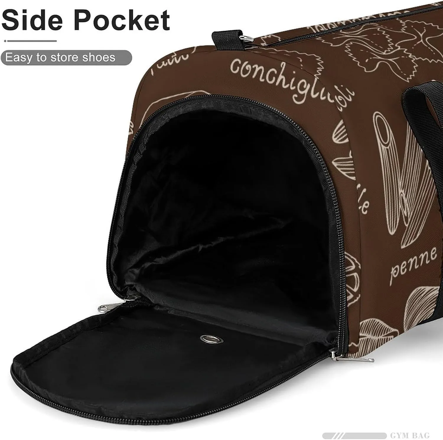 Sport Gym Duffel with Shoe Compartment Wet Pocket, Pasta-shapes-print Shoulder Travel Bag for Women Men, style-2