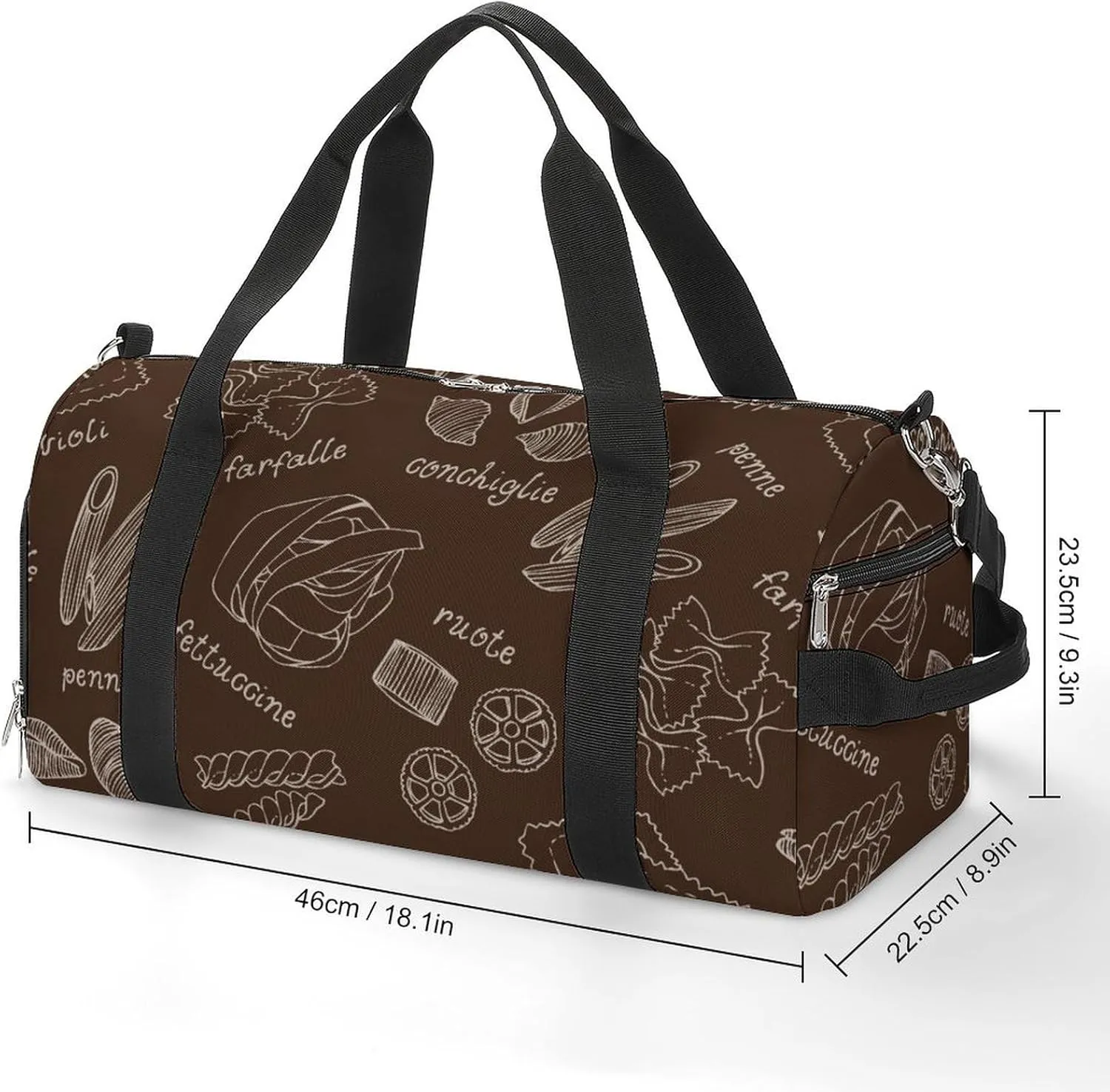 Sport Gym Duffel with Shoe Compartment Wet Pocket, Pasta-shapes-print Shoulder Travel Bag for Women Men, style-2