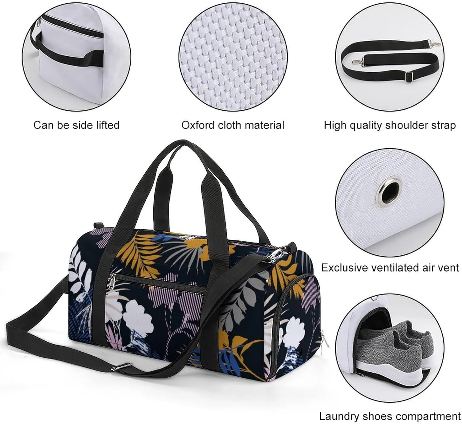 Sport Gym Duffel with Shoe Compartment Wet Pocket, Tropical-foliage-fill-stripe Shoulder Travel Bag for Women Men, style-3
