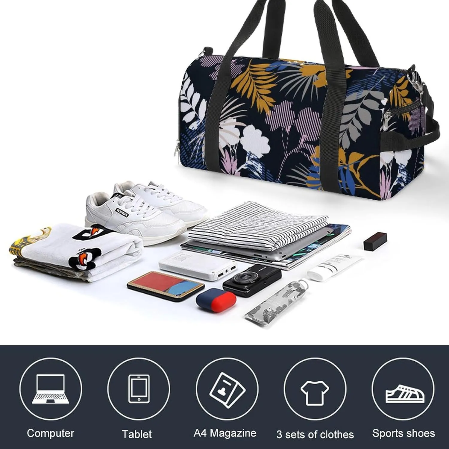 Sport Gym Duffel with Shoe Compartment Wet Pocket, Tropical-foliage-fill-stripe Shoulder Travel Bag for Women Men, style-3