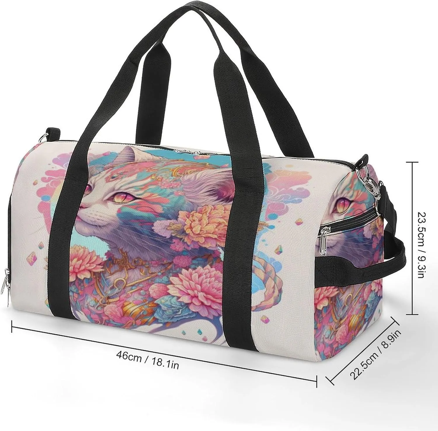Sport Gym Duffel with Shoe Compartment Wet Pocket, Watercolor-cats-drawing Shoulder Travel Bag for Women Men