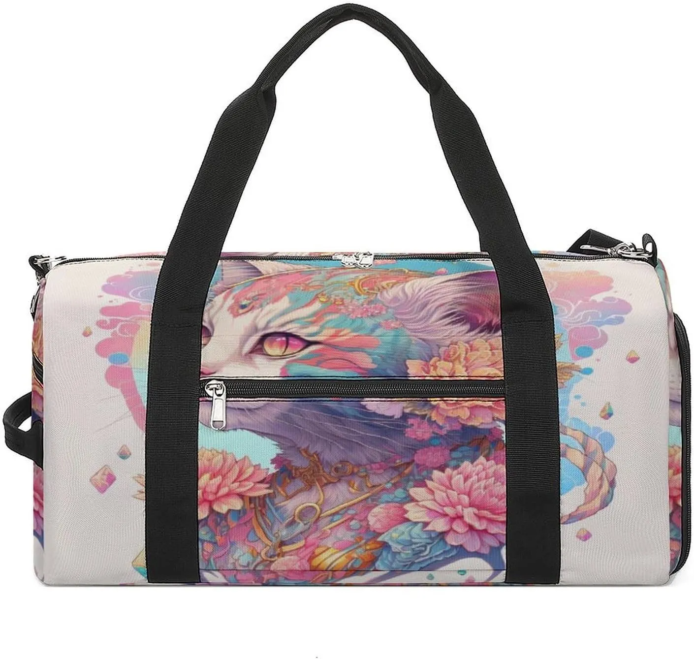 Sport Gym Duffel with Shoe Compartment Wet Pocket, Watercolor-cats-drawing Shoulder Travel Bag for Women Men