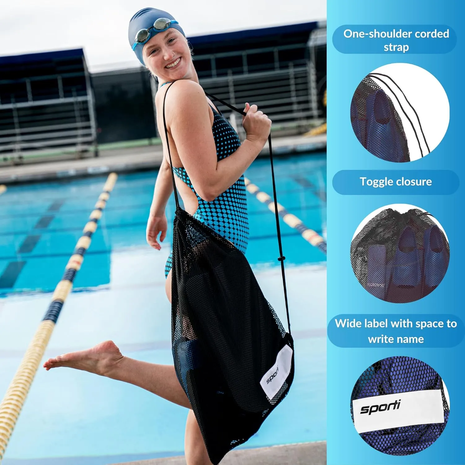 Sporti Swimming Equipment Bags, Mesh Drawstring Backpack,Swim Bag for Swimmers,Mesh Backpack for Beach