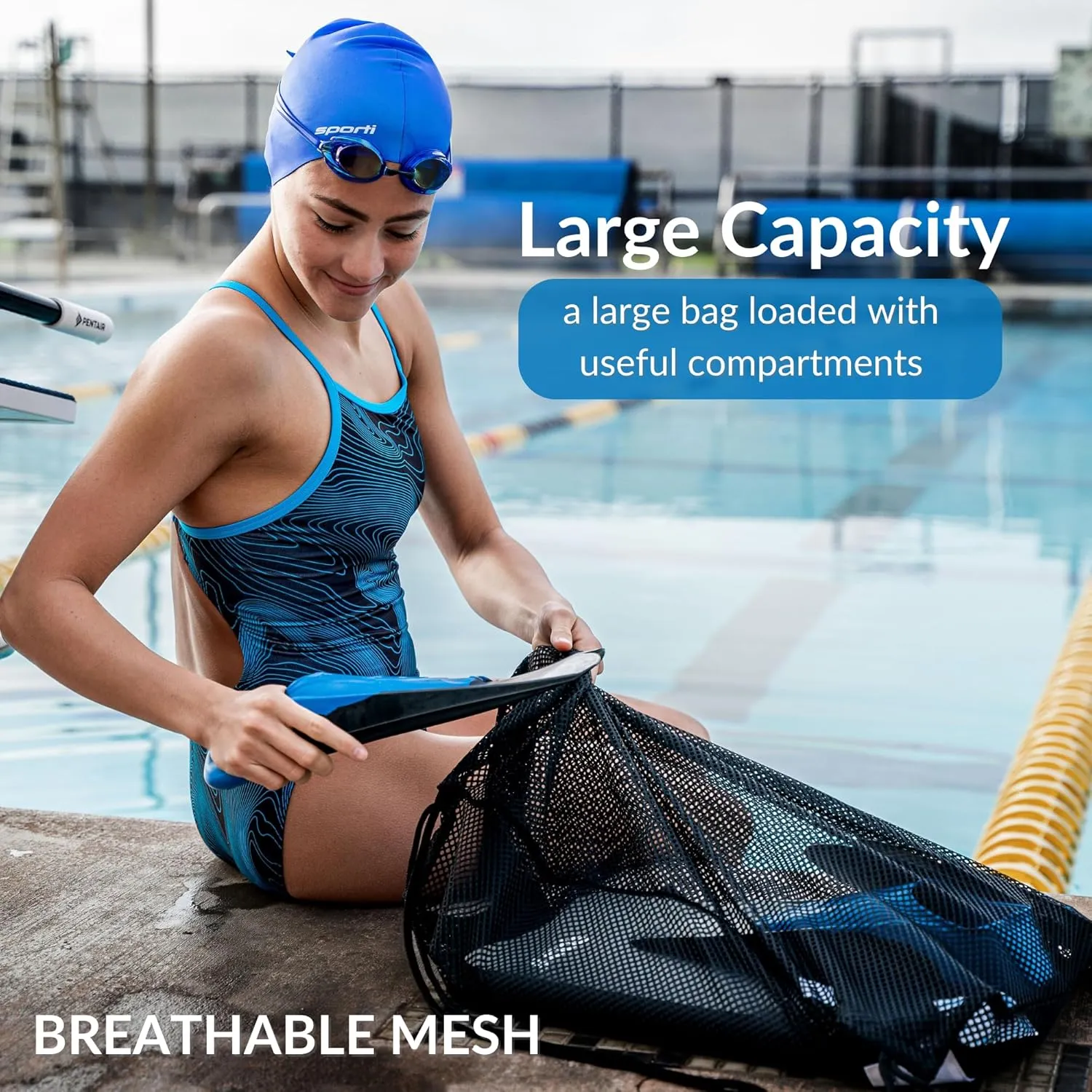 Sporti Swimming Equipment Bags, Mesh Drawstring Backpack,Swim Bag for Swimmers,Mesh Backpack for Beach