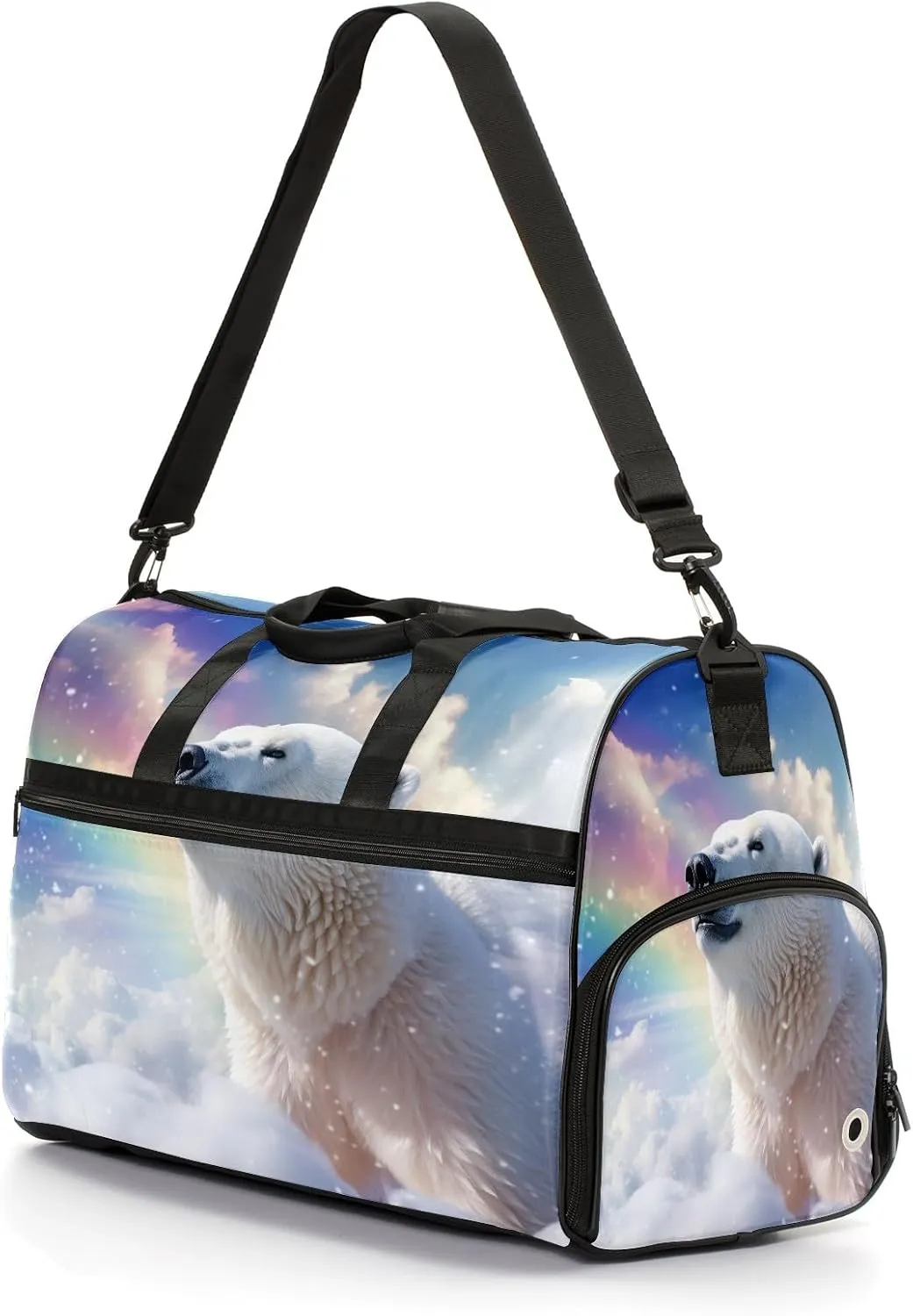 Sports Gym Bag for Women, Sport Duffle Workout Bags with Shoe Compartment, Small Womens Gym Bags, Bear Cloud Rainbow - 3