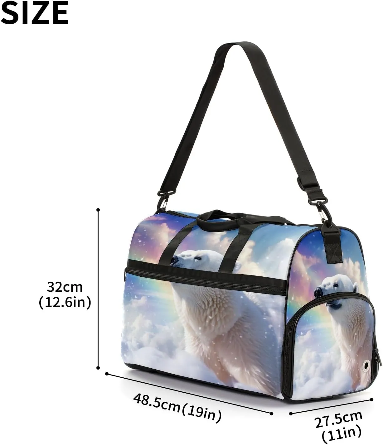 Sports Gym Bag for Women, Sport Duffle Workout Bags with Shoe Compartment, Small Womens Gym Bags, Bear Cloud Rainbow - 3
