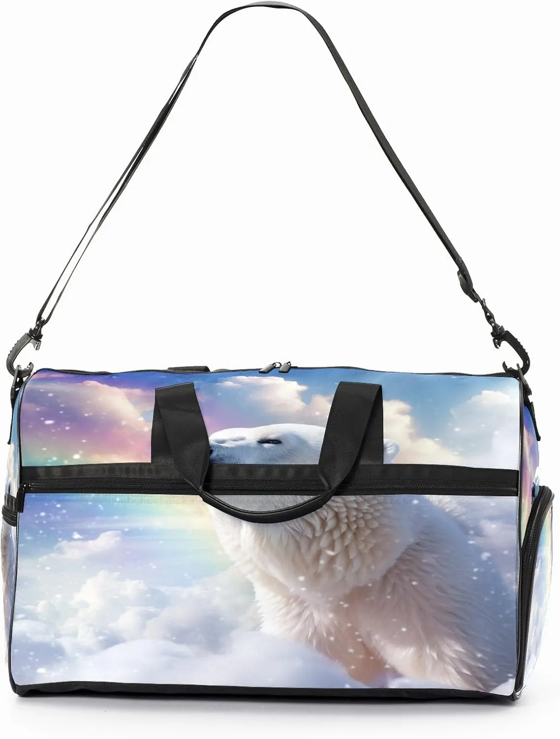 Sports Gym Bag for Women, Sport Duffle Workout Bags with Shoe Compartment, Small Womens Gym Bags, Bear Cloud Rainbow - 3