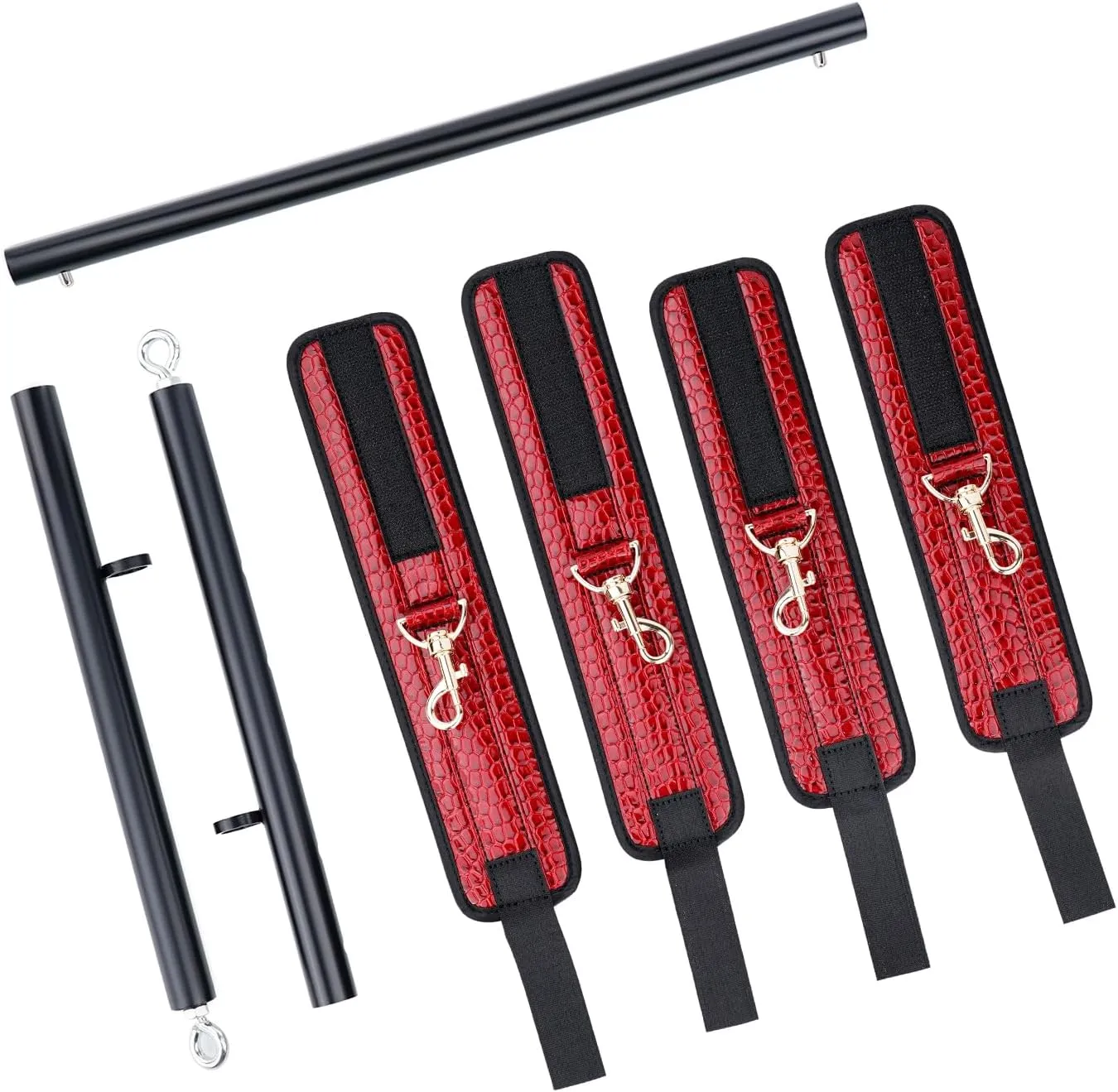 Spreader Bar Expandable Exercise Stainless Steel with 4 pcs Fur Adjustable Strap, Yoga Training Fitness Gear, Workout Bar,Sports Gym Kit