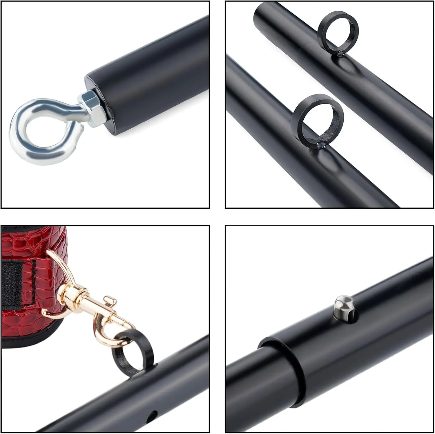 Spreader Bar Expandable Exercise Stainless Steel with 4 pcs Fur Adjustable Strap, Yoga Training Fitness Gear, Workout Bar,Sports Gym Kit