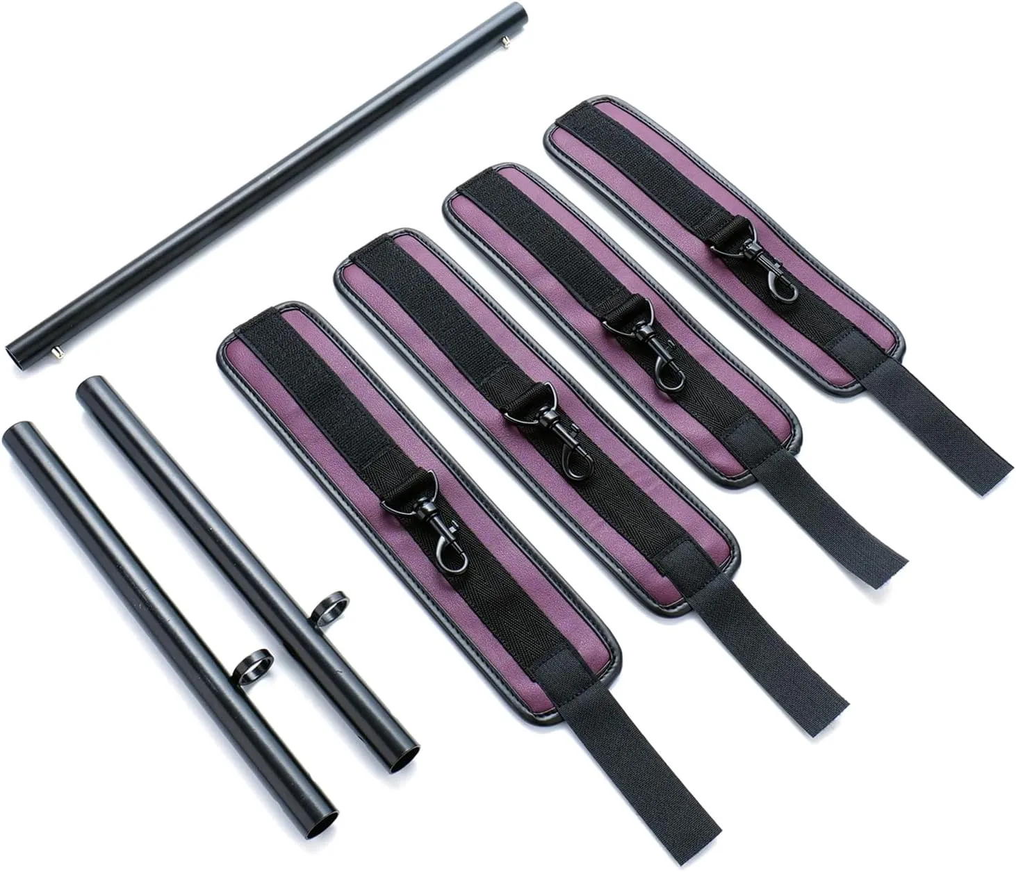 Spreader Bar Heavy Duty Stainless Steel Expandable Home Gym with 4pcs Furry Purple Adjustable Strap,Sports Aid Training Fitness Gear Pilates Aid Kit,Indoor Yoga Set