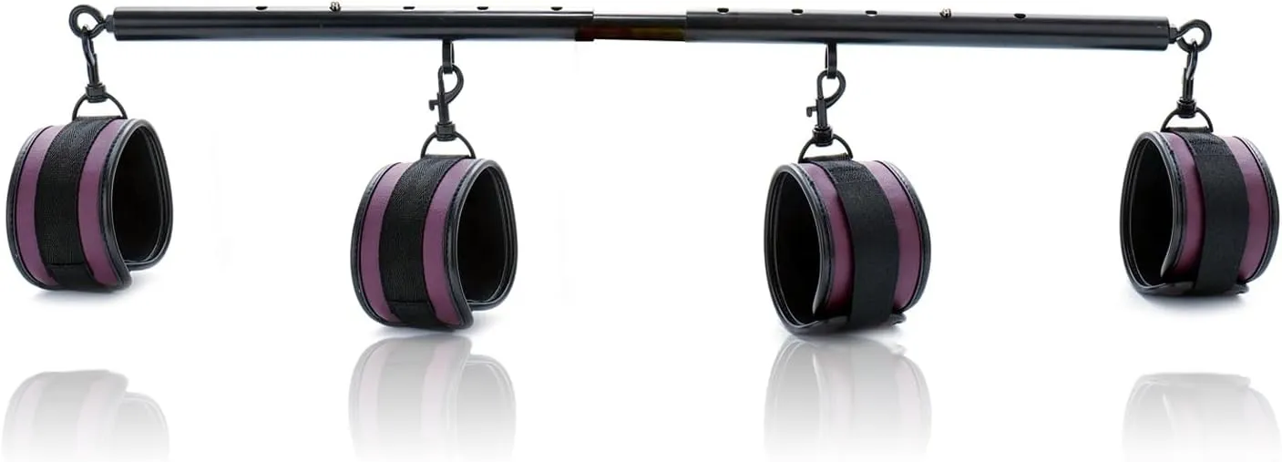 Spreader Bar Heavy Duty Stainless Steel Expandable Home Gym with 4pcs Furry Purple Adjustable Strap,Sports Aid Training Fitness Gear Pilates Aid Kit,Indoor Yoga Set