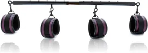 Spreader Bar Heavy Duty Stainless Steel Expandable Home Gym with 4pcs Furry Purple Adjustable Strap,Sports Aid Training Fitness Gear Pilates Aid Kit,Indoor Yoga Set