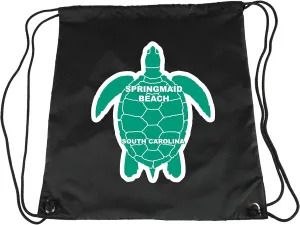 Springmaid Beach South Carolina Souvenir Cinch Bag with Drawstring Backpack Tote Beach Bag Green Turtle Design
