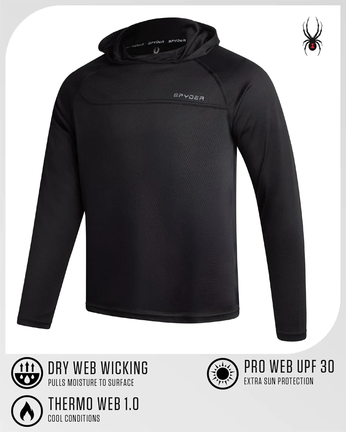 Spyder Mens Rash Guard Long Sleeve Sun Hoodie Shirt - UPF 50  UV Protection Quick Dry Moisture Wicking Fishing & Swim Shirt
