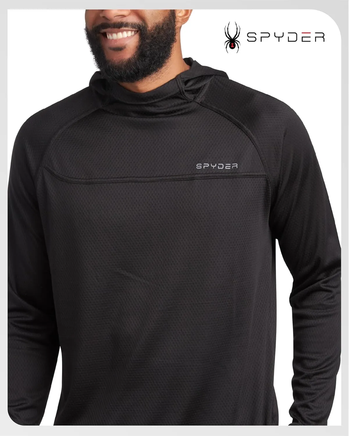 Spyder Mens Rash Guard Long Sleeve Sun Hoodie Shirt - UPF 50  UV Protection Quick Dry Moisture Wicking Fishing & Swim Shirt
