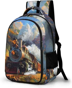 Steam Train in Spring Unisex Backpack Casual Daypacks Dual Compartment Shoulders Bag for Camping Hiking Travel Gear