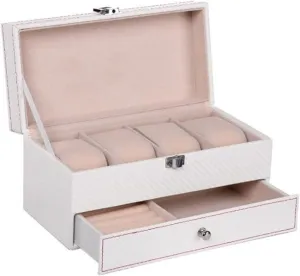 Storage Box Watch Box Watch Case Carbon Fiber PU Leather Watch Storage Boxes Men & Women Jewelry Display Drawer Case 2-Tier Organizer Watch Showcase Watch Cases for Men