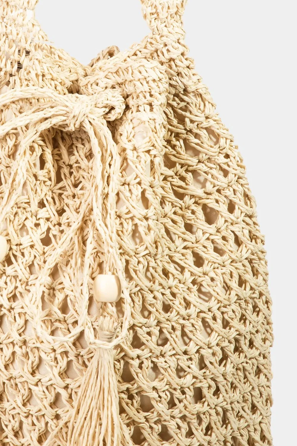 Straw Braided Drawstring Tote Bag with Tassel
