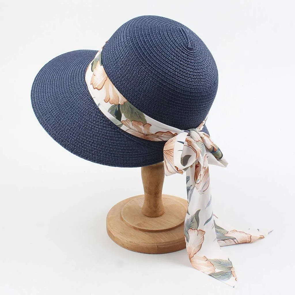 Straw Womens Beach Hat Foldable Floppy Roll Up Summer Hats Caps with Sun Upf50 Protection Roll-Up Packable Travel Caps