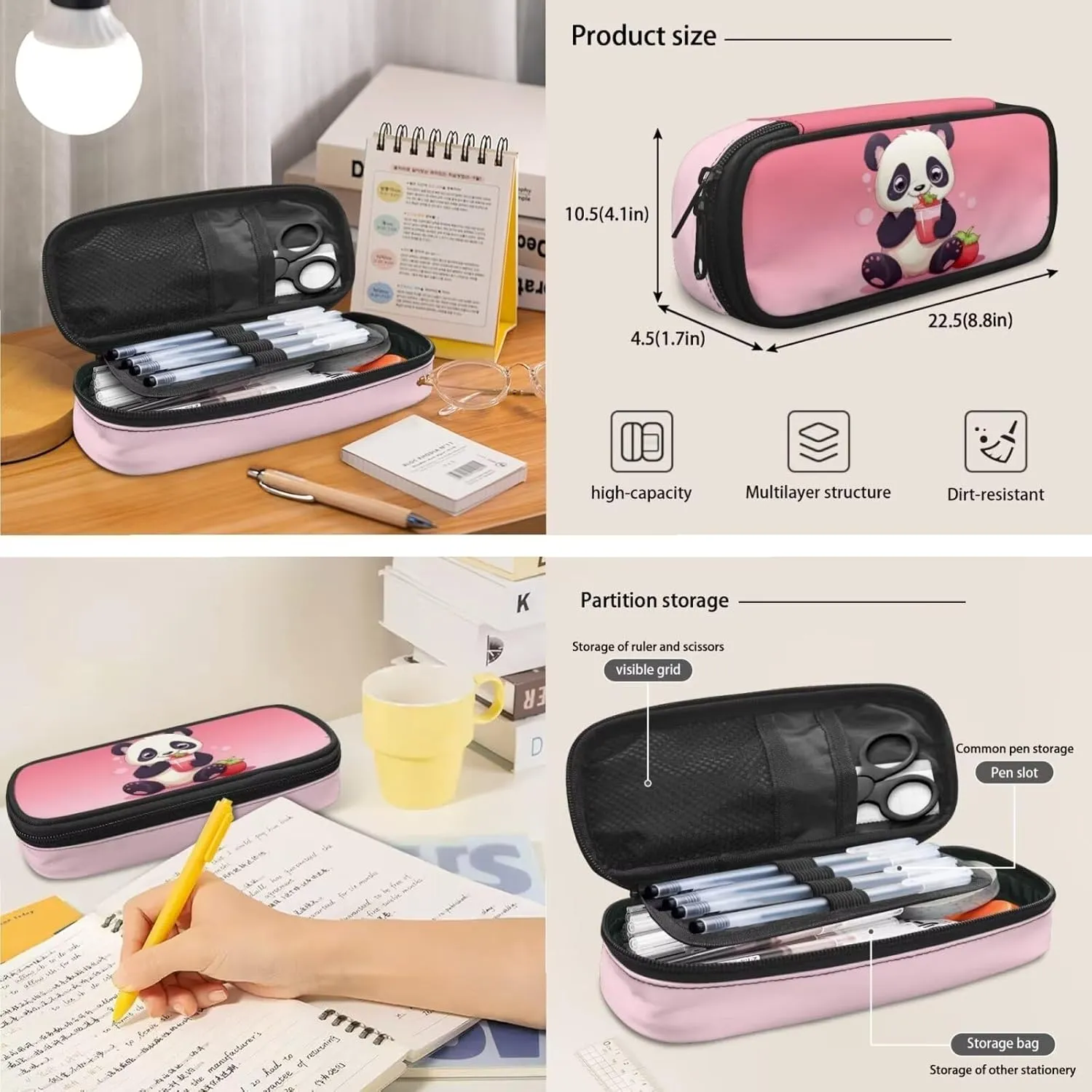 Strawberry Panda 3 Piece Backpack Set for Girls Boys Insulated Lunch Box Cute Pencil Case Daypack Shoulder Bags Sweet Gift for Various Occassions Like Christmas,Thanksgiving