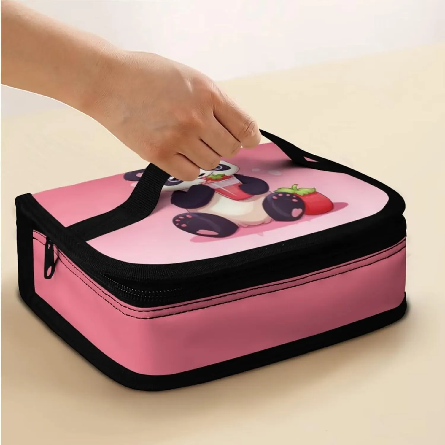Strawberry Panda 3 Piece Backpack Set for Girls Boys Insulated Lunch Box Cute Pencil Case Daypack Shoulder Bags Sweet Gift for Various Occassions Like Christmas,Thanksgiving