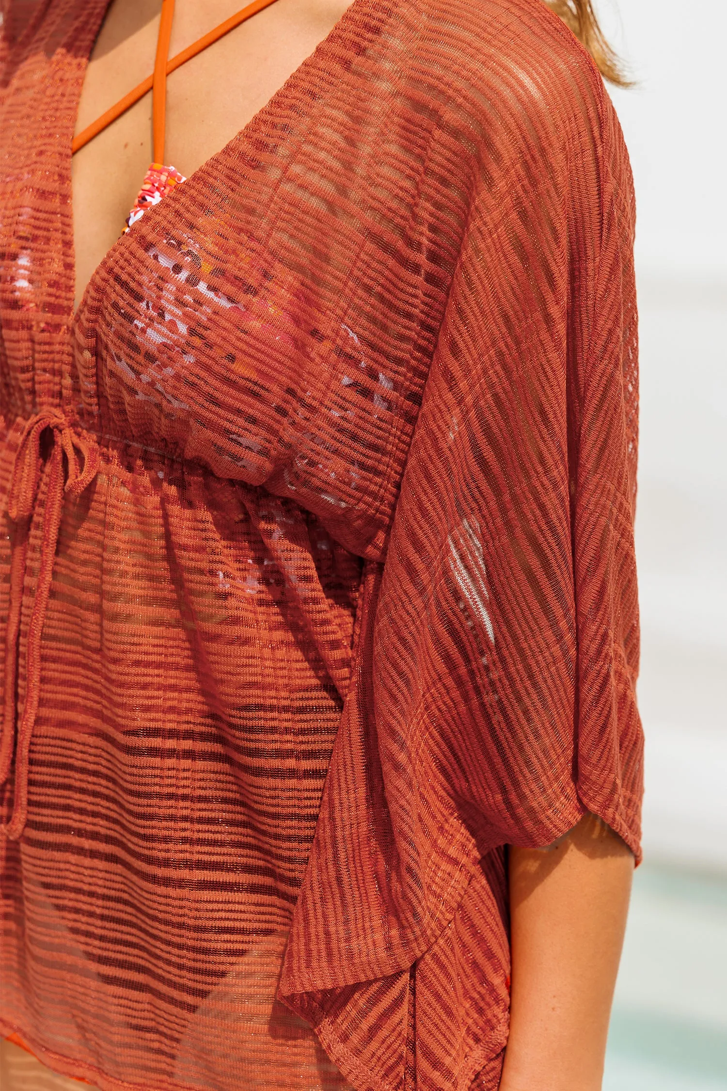 Striped Mesh Drawstring Cover-Up Dress
