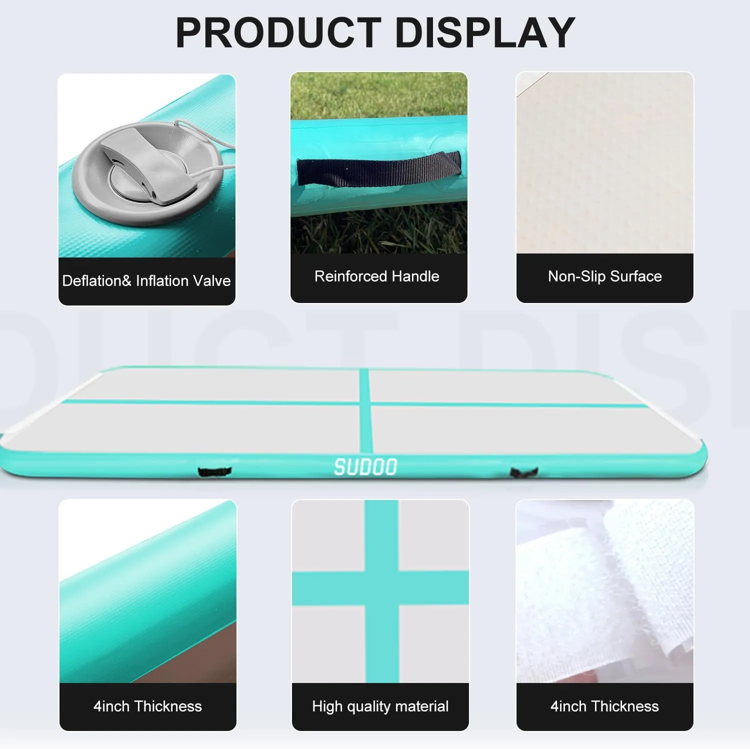 SUDOO 10ft/13ft/16ft Inflatable Gymnastics Tumbling Mat 4" Thick Air Tumble Track Training Mat with Electric Pump for Home Use/Tumble/Gym/Exercise/Training/Cheerleading/Yoga/Parkour/Beach/Park/Water