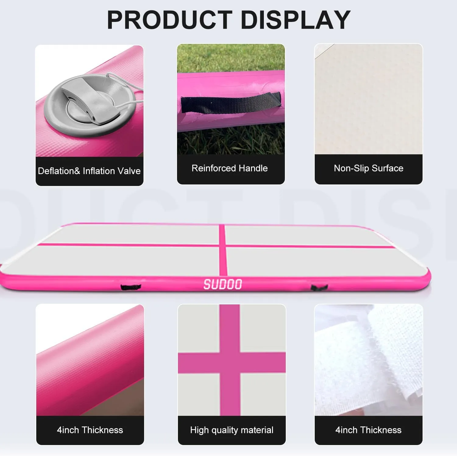 SUDOO 10ft/13ft/16ft Inflatable Gymnastics Tumbling Mat 4" Thick Air Tumble Track Training Mat with Electric Pump for Home Use/Tumble/Gym/Exercise/Training/Cheerleading/Yoga/Parkour/Beach/Park/Water