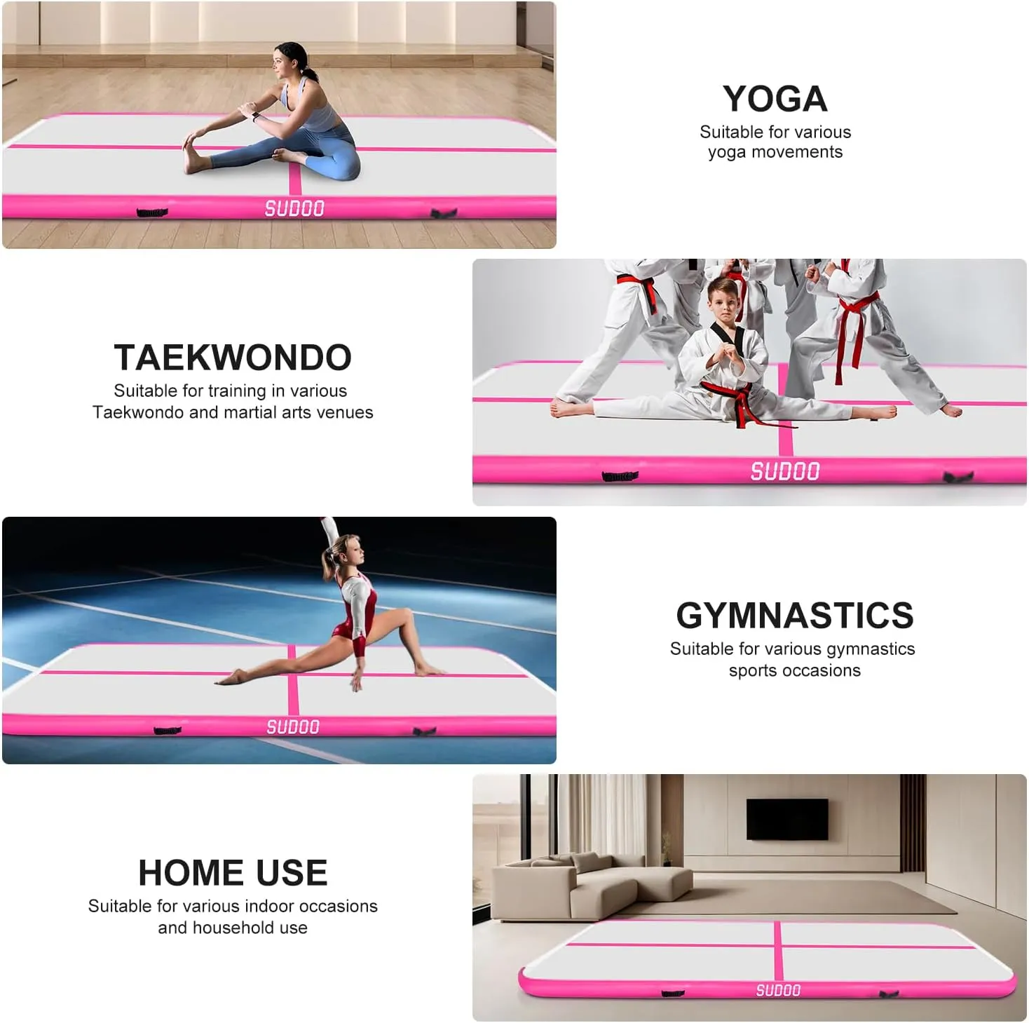SUDOO 10ft/13ft/16ft Inflatable Gymnastics Tumbling Mat 4" Thick Air Tumble Track Training Mat with Electric Pump for Home Use/Tumble/Gym/Exercise/Training/Cheerleading/Yoga/Parkour/Beach/Park/Water