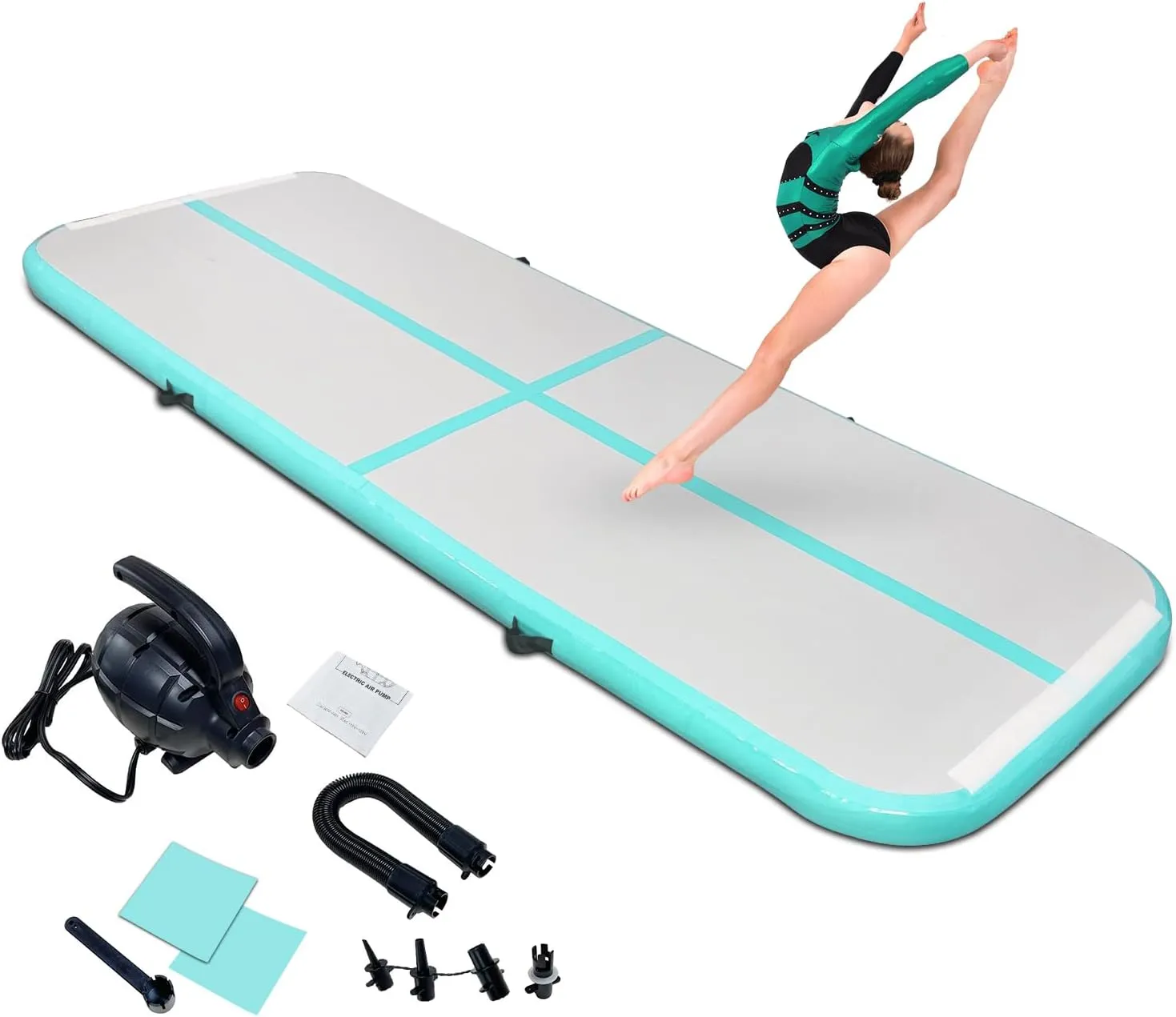 SUDOO 10ft/13ft/16ft Inflatable Gymnastics Tumbling Mat 4" Thick Air Tumble Track Training Mat with Electric Pump for Home Use/Tumble/Gym/Exercise/Training/Cheerleading/Yoga/Parkour/Beach/Park/Water
