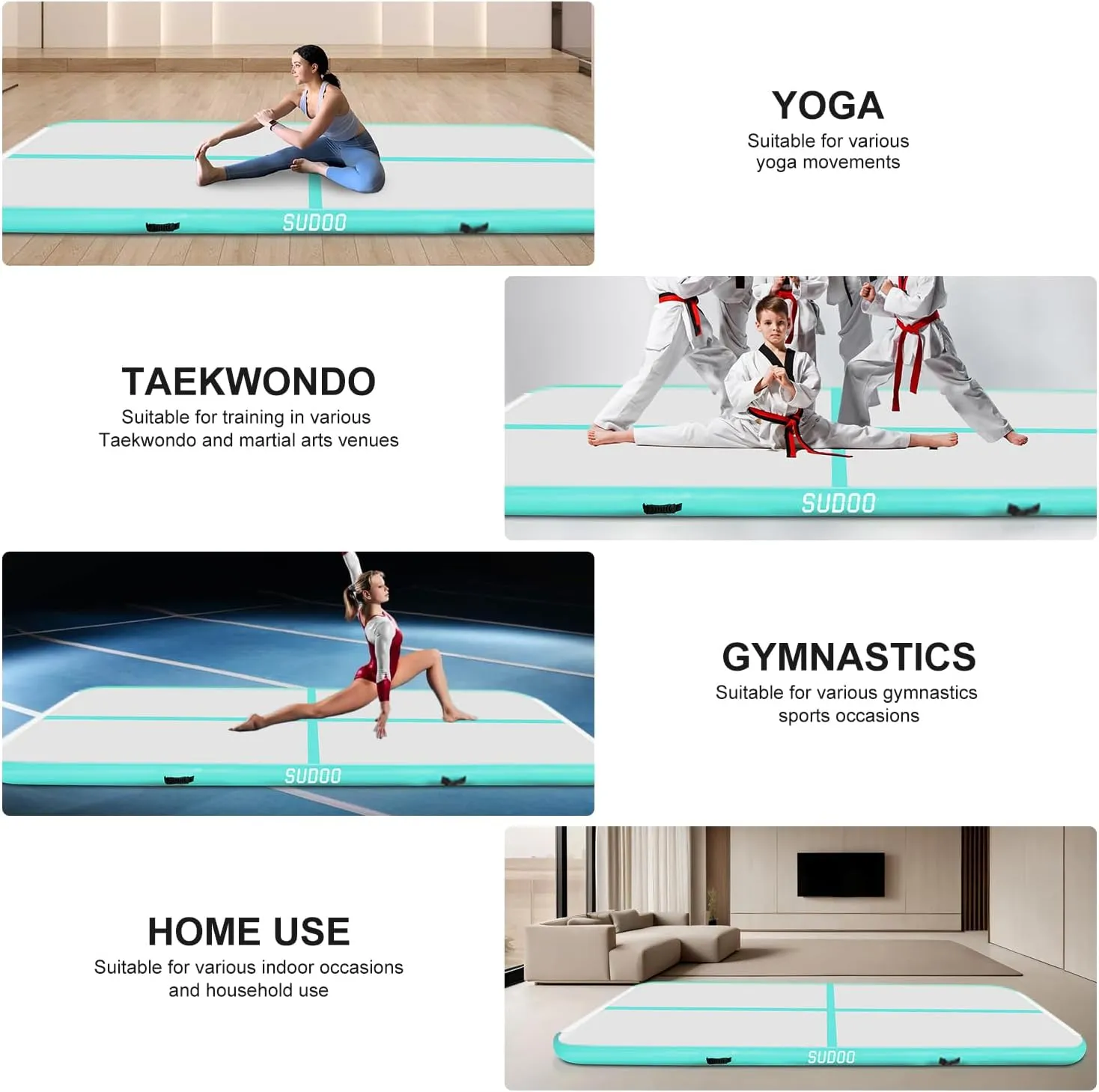 SUDOO 10ft/13ft/16ft Inflatable Gymnastics Tumbling Mat 4" Thick Air Tumble Track Training Mat with Electric Pump for Home Use/Tumble/Gym/Exercise/Training/Cheerleading/Yoga/Parkour/Beach/Park/Water