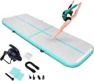 SUDOO 10ft/13ft/16ft Inflatable Gymnastics Tumbling Mat 4" Thick Air Tumble Track Training Mat with Electric Pump for Home Use/Tumble/Gym/Exercise/Training/Cheerleading/Yoga/Parkour/Beach/Park/Water