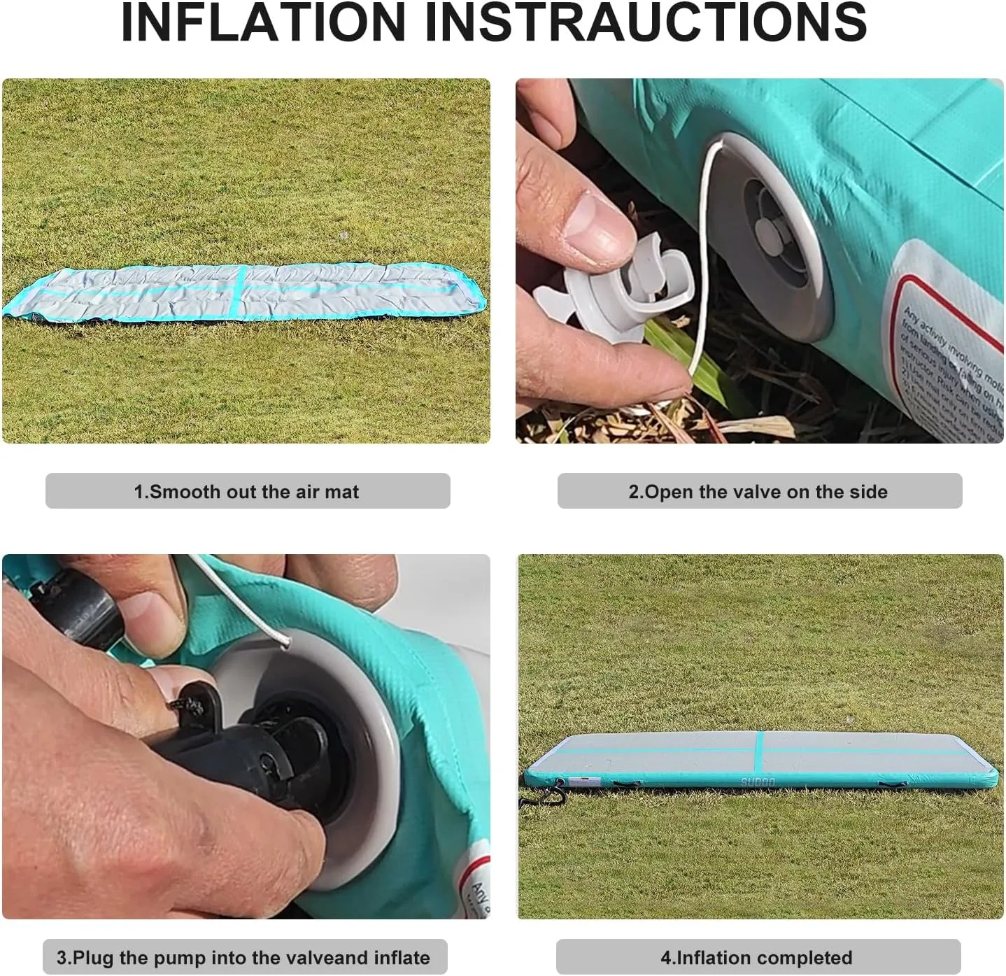 SUDOO 10ft/13ft/16ft Inflatable Gymnastics Tumbling Mat 4" Thick Air Tumble Track Training Mat with Electric Pump for Home Use/Tumble/Gym/Exercise/Training/Cheerleading/Yoga/Parkour/Beach/Park/Water