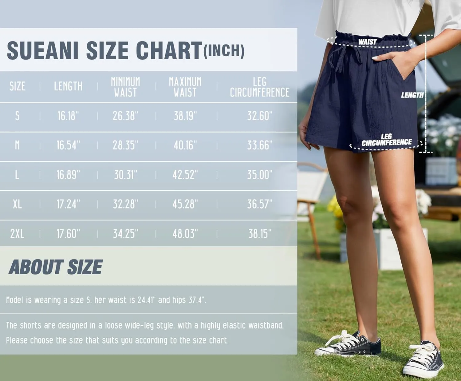 SUEANI Women's Casual Shorts Drawstring Elastic Waist Shorts Summer Beach Shorts with Pockets
