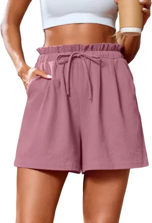 SUEANI Women's Casual Shorts Drawstring Elastic Waist Shorts Summer Beach Shorts with Pockets