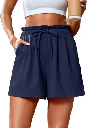 SUEANI Women's Casual Shorts Drawstring Elastic Waist Shorts Summer Beach Shorts with Pockets