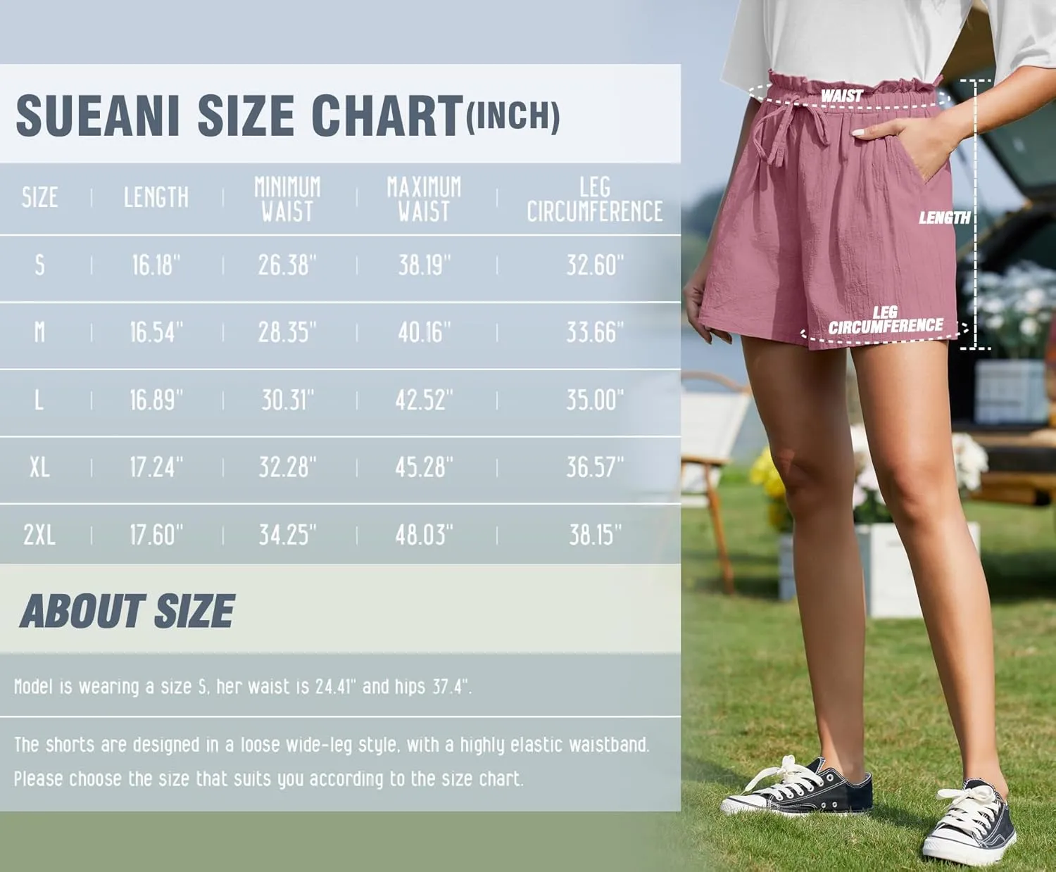 SUEANI Women's Casual Shorts Drawstring Elastic Waist Shorts Summer Beach Shorts with Pockets
