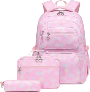 Sugaroom Mermaid Backpack for Girls Backpack with Lunch Box Pencil Case Kids Backpack School Bags Primary Elementary Bookbags for Teen Girls