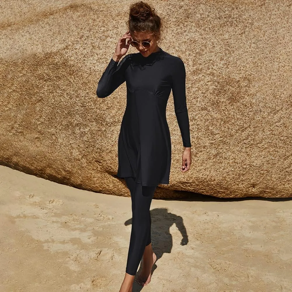 Summer Burkini Muslim Swimwear Female Two-Piece Set Swimsuit Long Sleeve Beach Swimming Suit