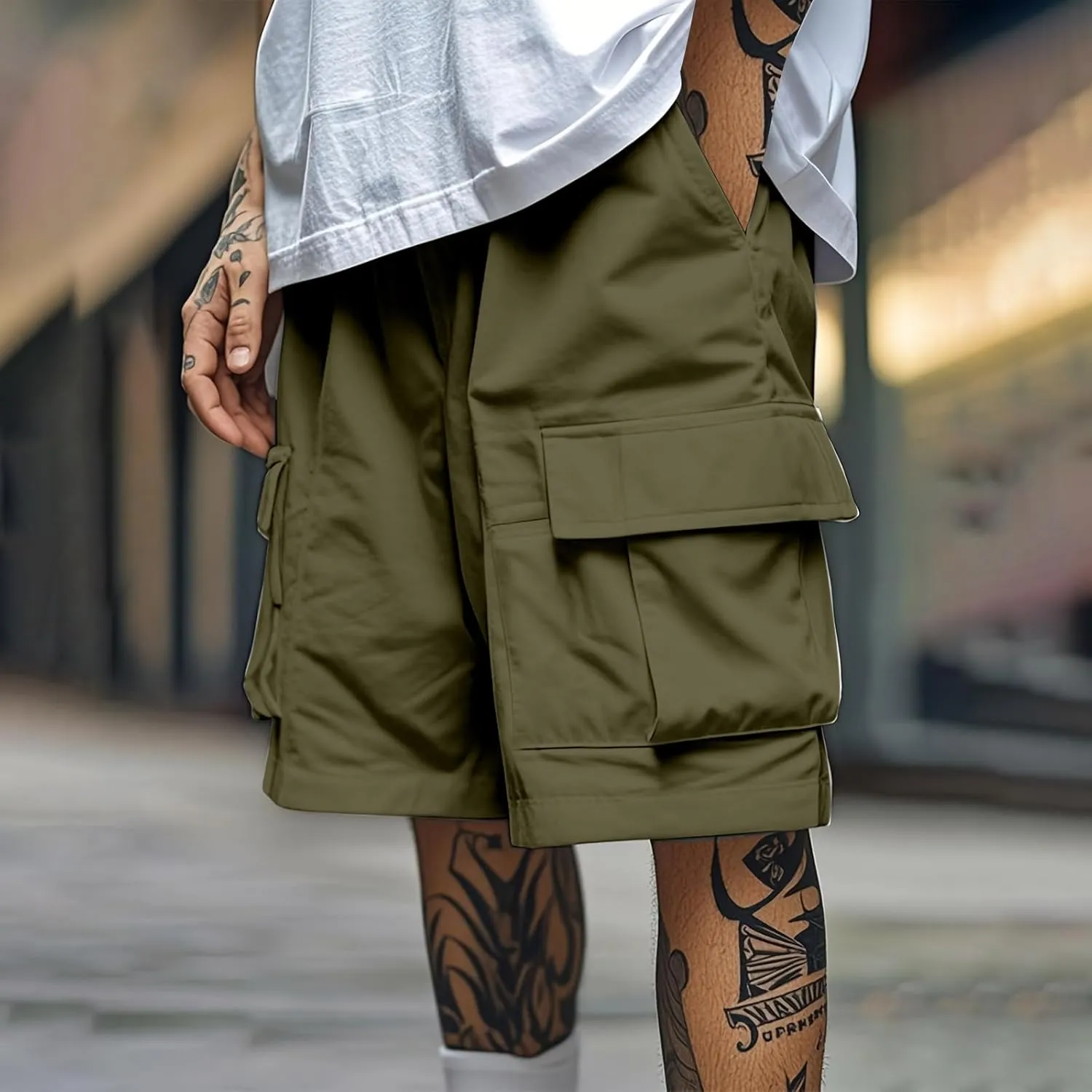 Summer Hiking Cargo Shorts for Men Casual Fashion Athletic Pants Loose Elastic Waist Beach Pants with Pockets