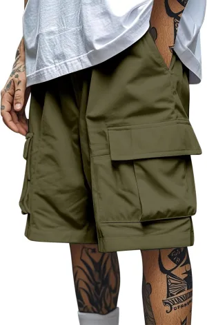Summer Hiking Cargo Shorts for Men Casual Fashion Athletic Pants Loose Elastic Waist Beach Pants with Pockets