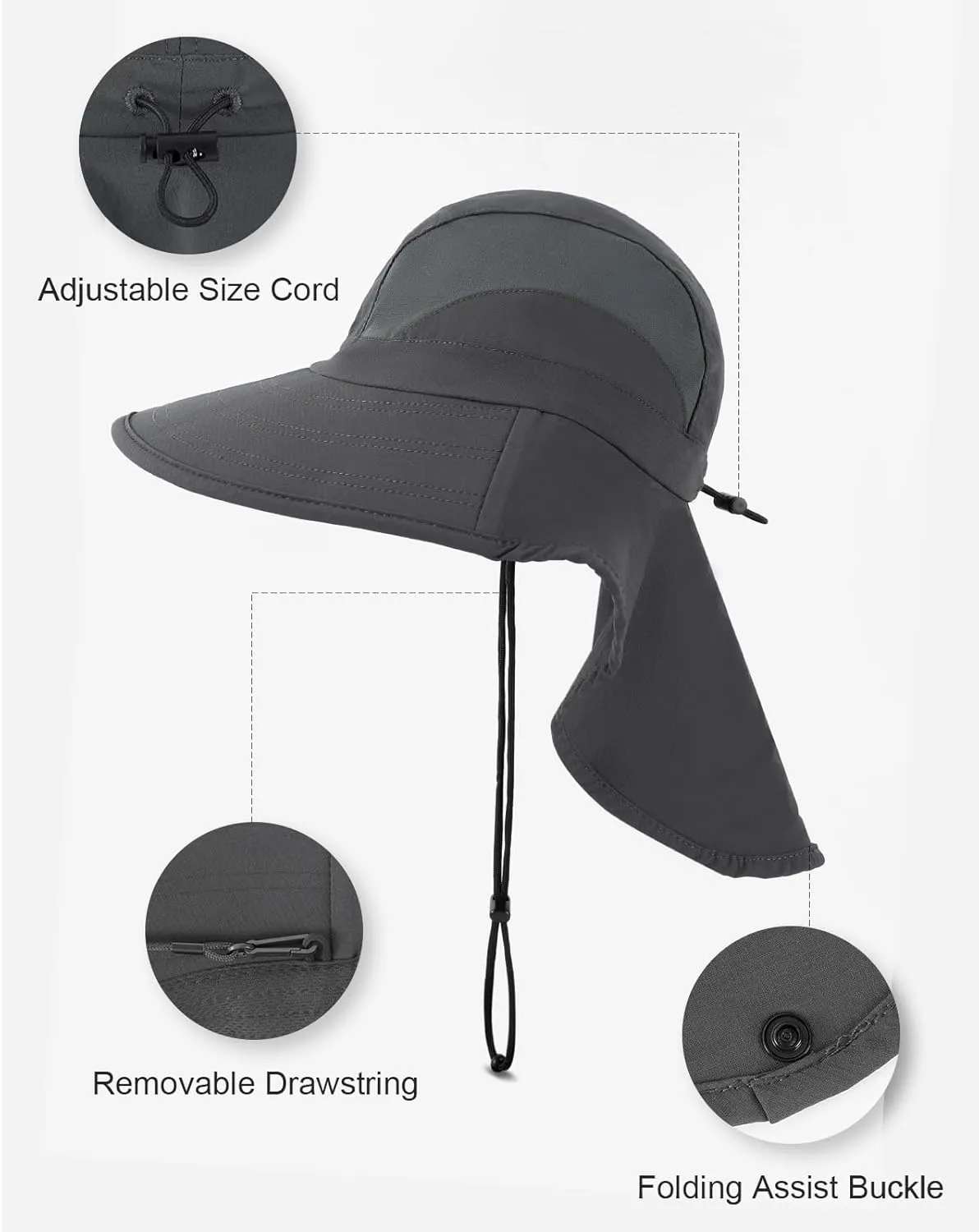 Sun Hat Outdoor with Large-Area Neck Flap, UV Protection Quick-Dry Breathable Fishing Hat for Hiking Garden