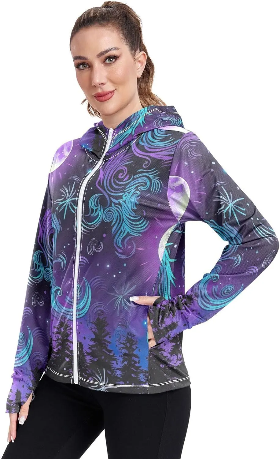 Sun Moon Starry Night Uv Protection Jacket Upf 50 , Long Sleeve Zip up Beach Jacket