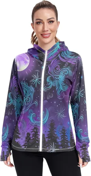 Sun Moon Starry Night Uv Protection Jacket Upf 50 , Long Sleeve Zip up Beach Jacket