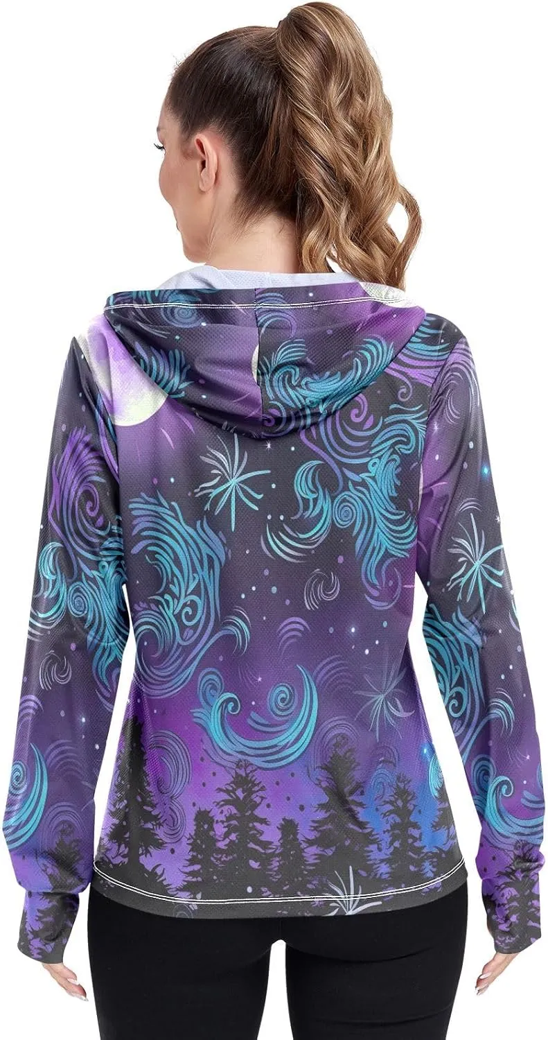 Sun Moon Starry Night Uv Protection Jacket Upf 50 , Long Sleeve Zip up Beach Jacket
