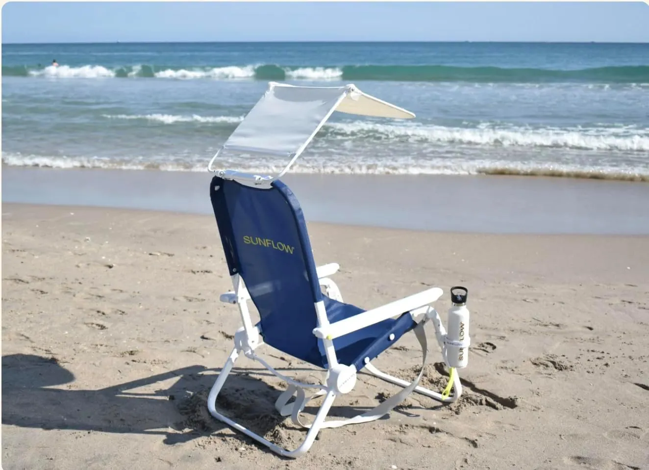 SUNFLOW Shore Thing Premium Beach Chair - Adjustable, Portable, Rust-Resistant, Reclining Beach Chair with UPF 50  Sun Shade and Drink Holder for The Ultimate in Comfort - Ocean Navy