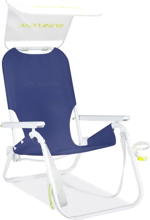 SUNFLOW Shore Thing Premium Beach Chair - Adjustable, Portable, Rust-Resistant, Reclining Beach Chair with UPF 50  Sun Shade and Drink Holder for The Ultimate in Comfort - Ocean Navy